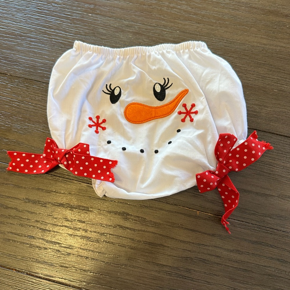 12month Snowman Design Kids Bloomers with Red Accents